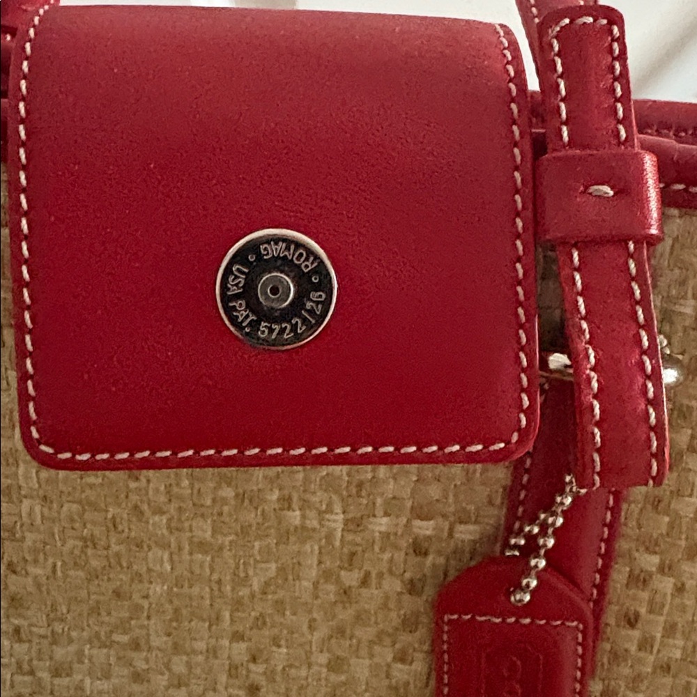 Coach Straw Tote with Red Leather Trim - Picture 8 of 9